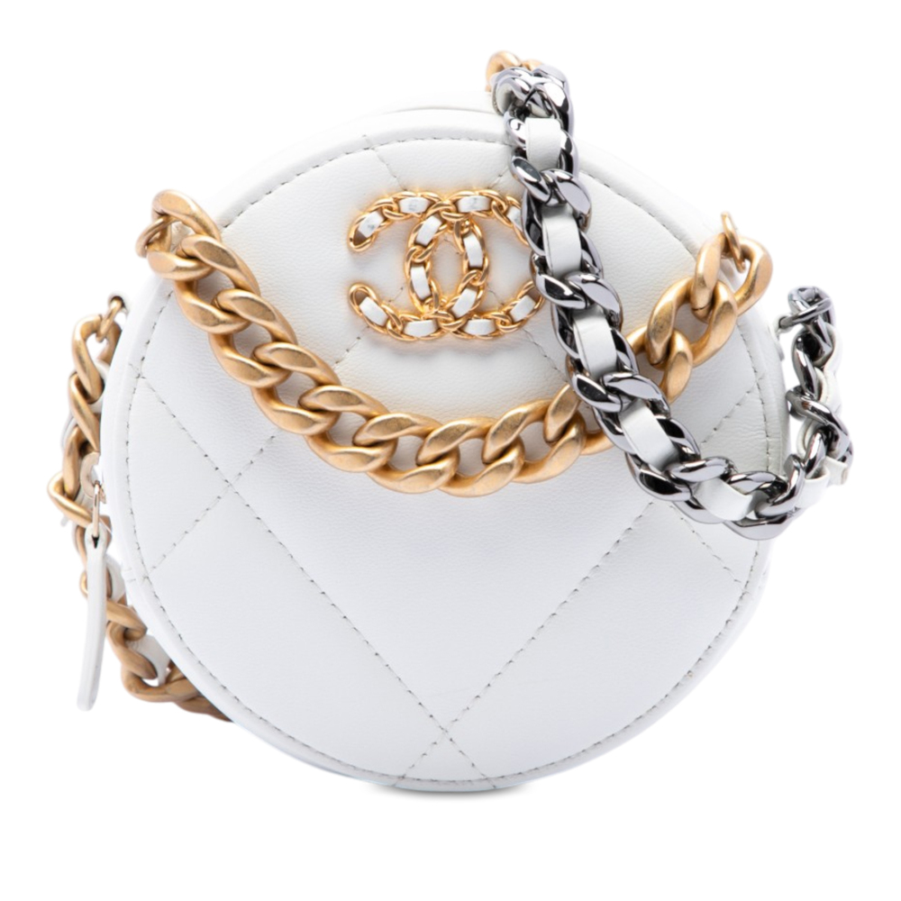 Pre-Loved Chanel Quilted Goatskin 19 Round Clutch With Chain